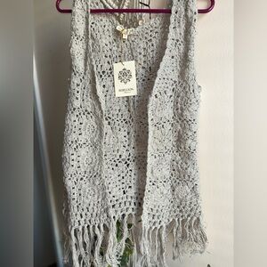 Sand / Light Beige Macrame & Fringe Vest S/M/L New with tags